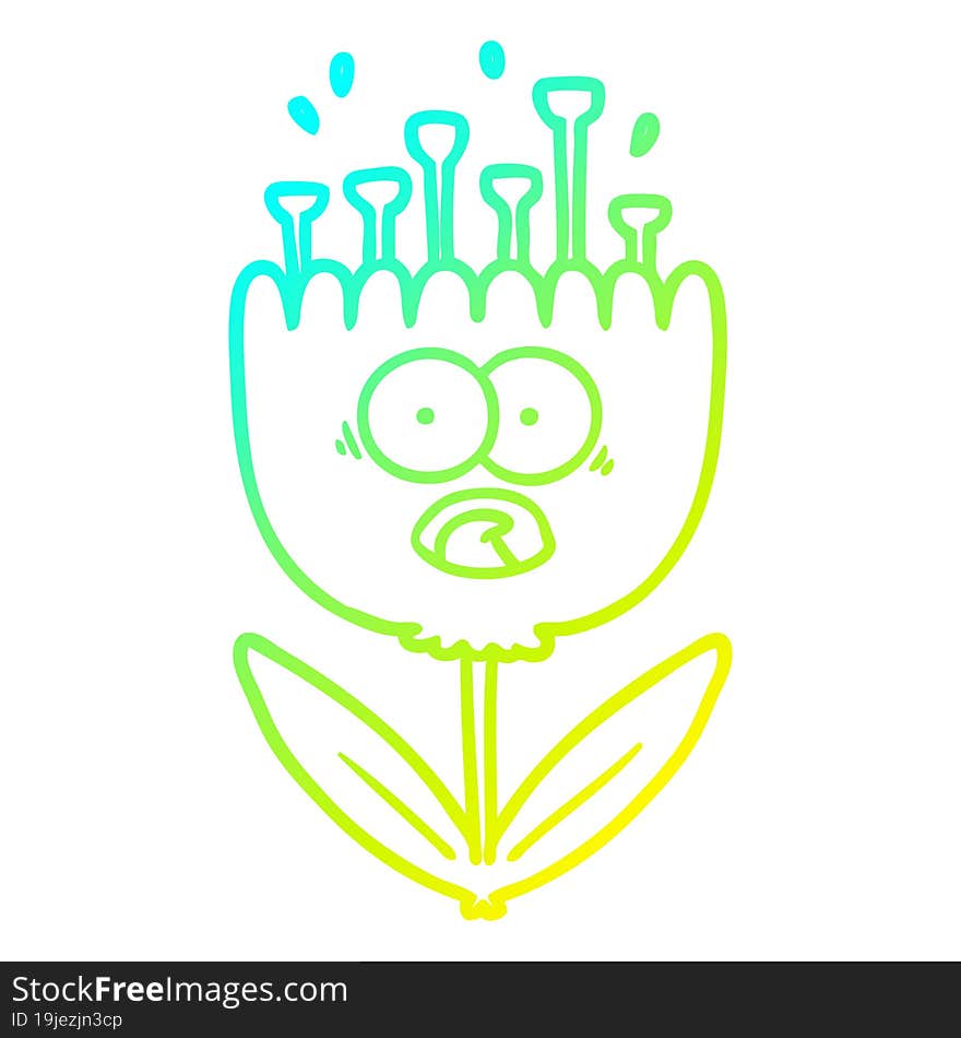 Cold Gradient Line Drawing Cartoon Shocked Flower