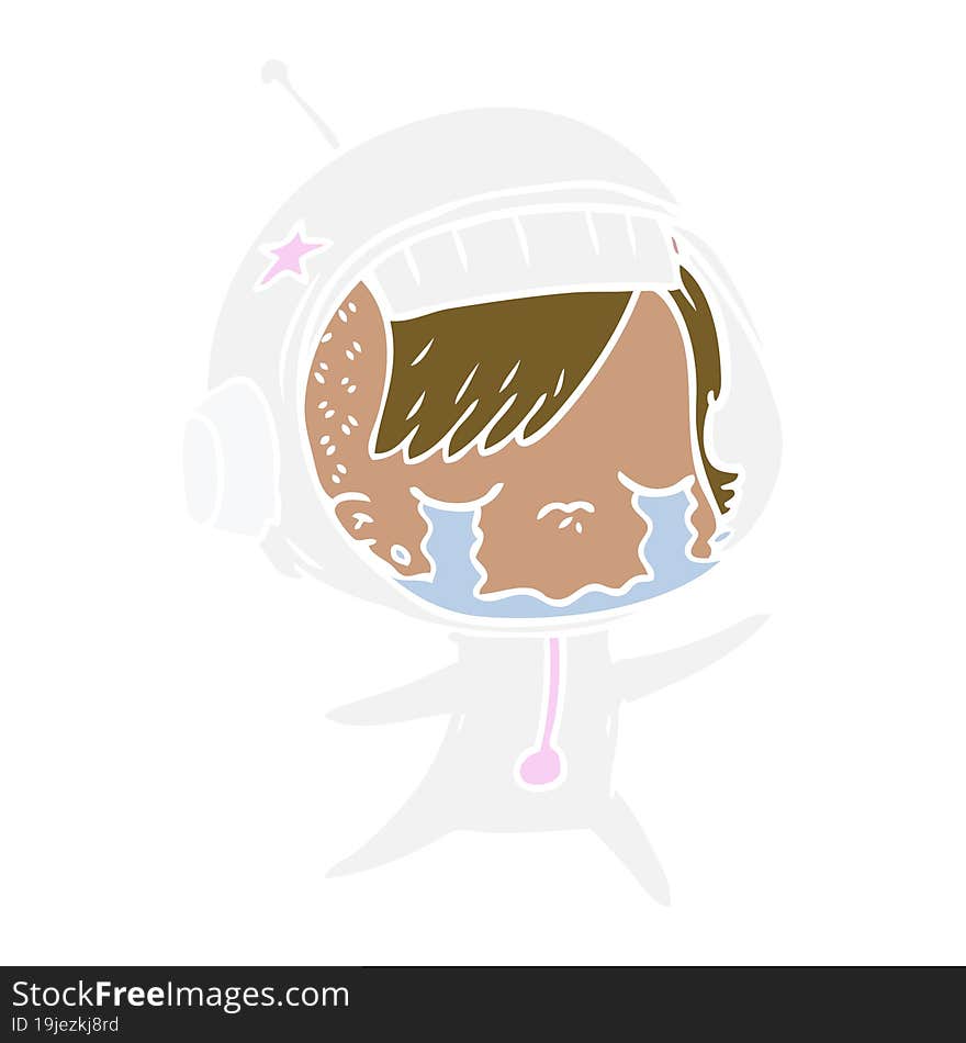 flat color style cartoon crying astronaut girl