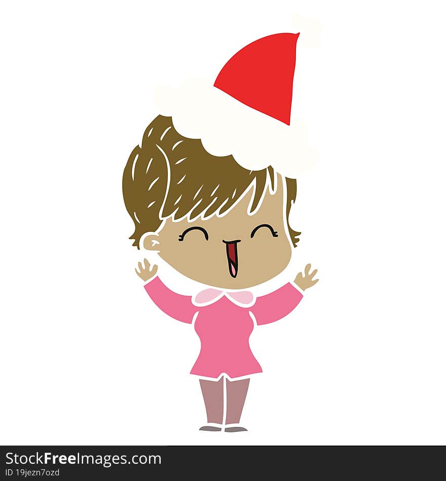 flat color illustration of a laughing woman wearing santa hat