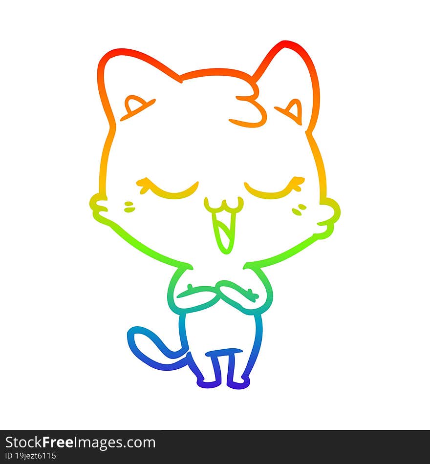 rainbow gradient line drawing happy cartoon cat