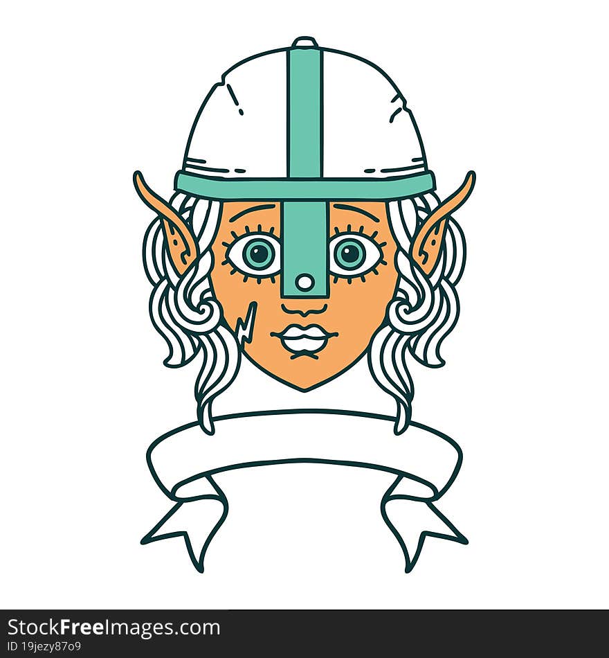 elf fighter character face with banner illustration