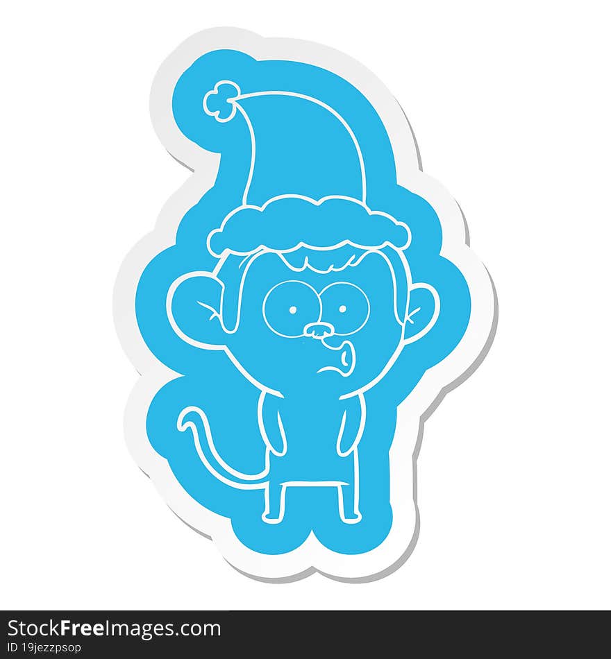 cartoon  sticker of a hooting monkey wearing santa hat