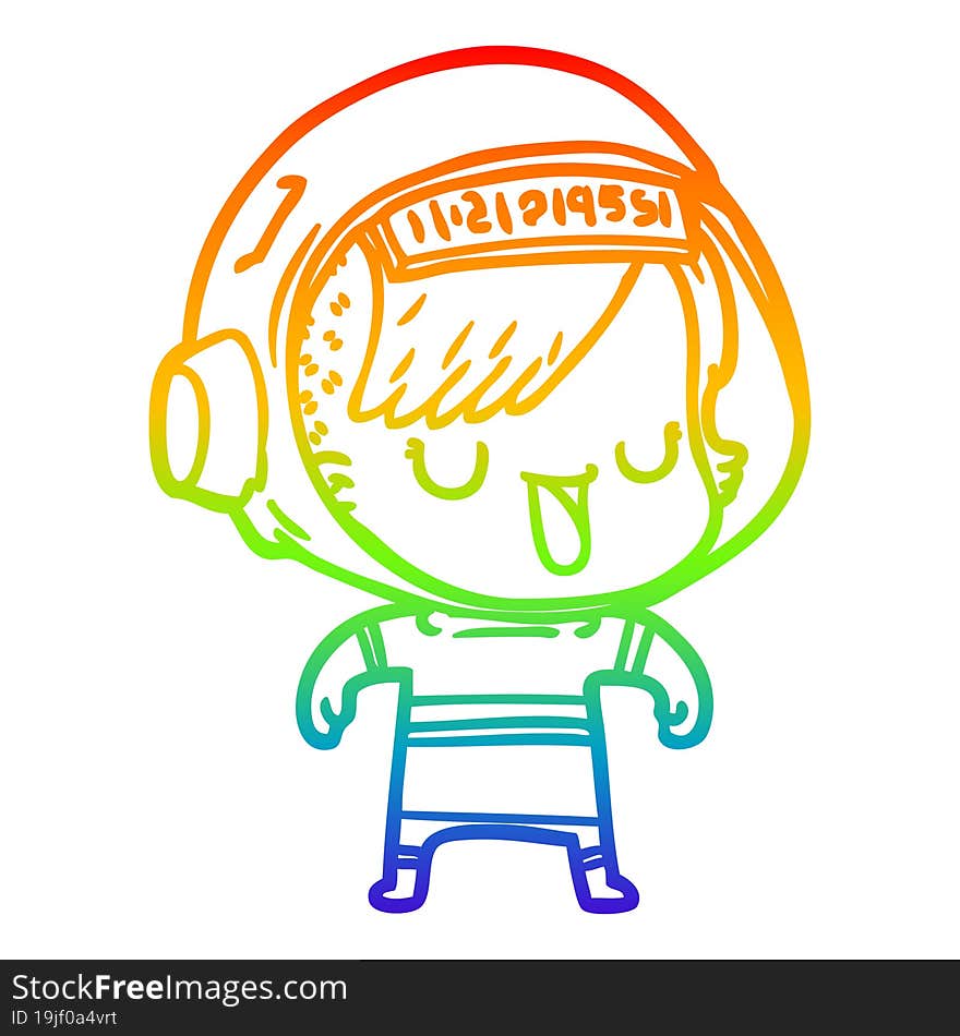 Rainbow Gradient Line Drawing Cartoon Astronaut Woman