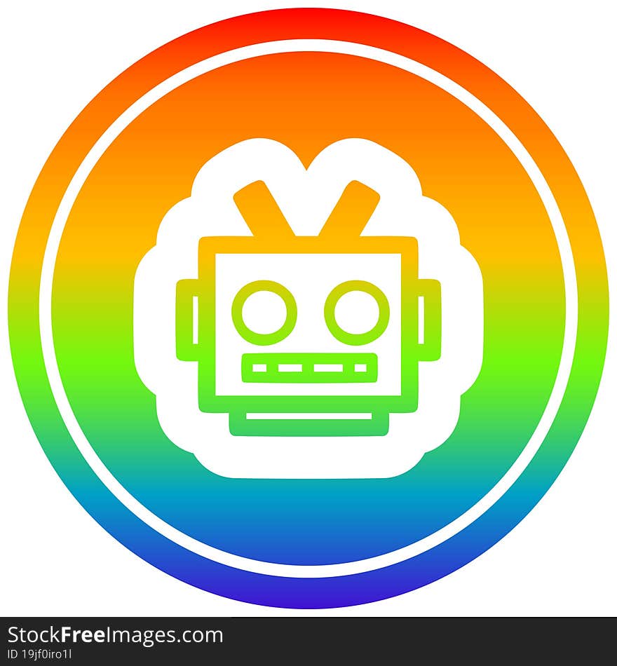 robot head circular in rainbow spectrum