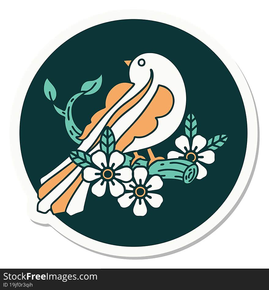 tattoo style sticker of a bird on a branch