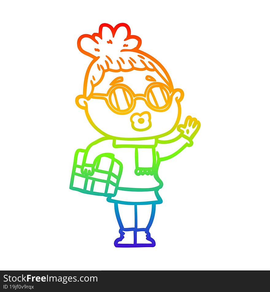 rainbow gradient line drawing cartoon woman wearing sunglasses