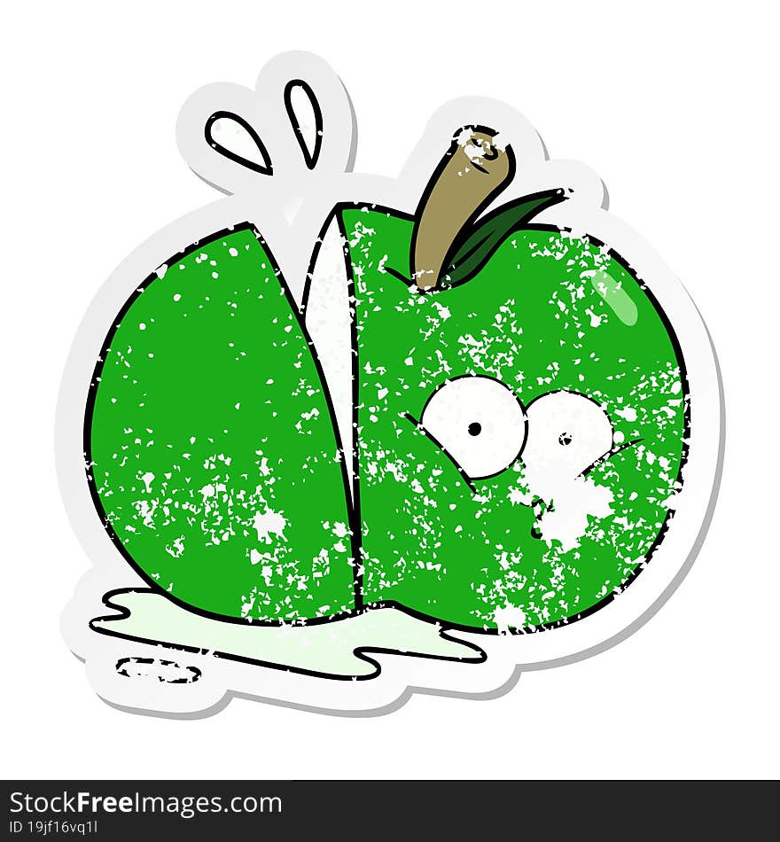 distressed sticker of a cartoon sliced apple