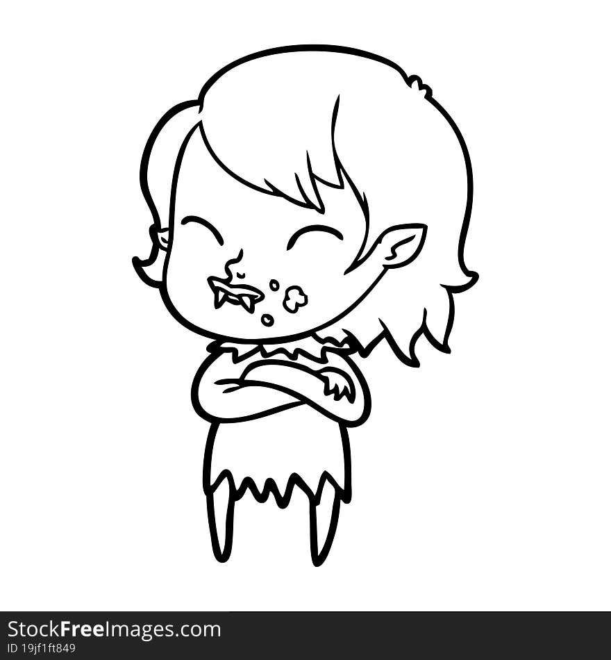 cartoon vampire girl with blood on cheek. cartoon vampire girl with blood on cheek