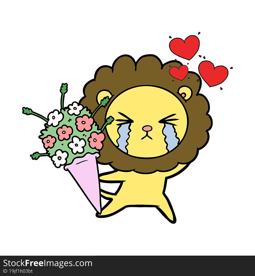 cartoon crying lion in love. cartoon crying lion in love