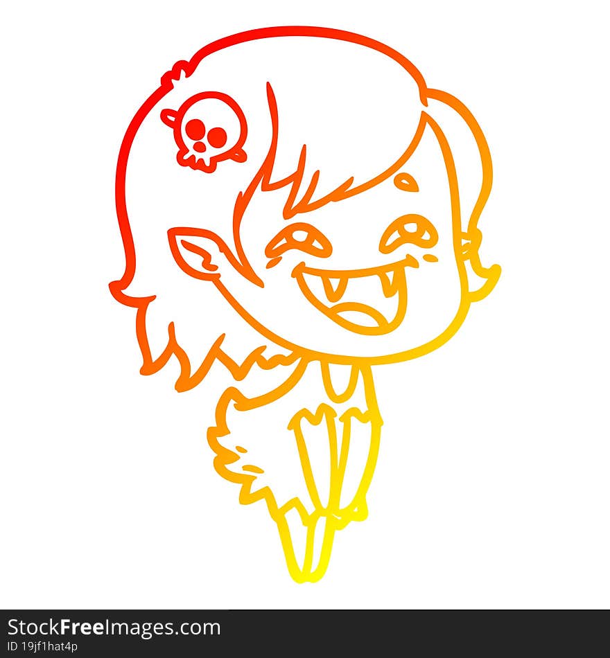 warm gradient line drawing of a cartoon laughing vampire girl