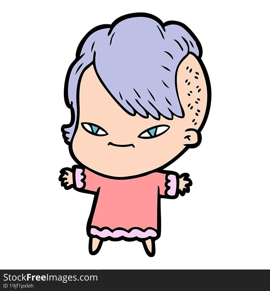 cute cartoon girl with hipster haircut. cute cartoon girl with hipster haircut