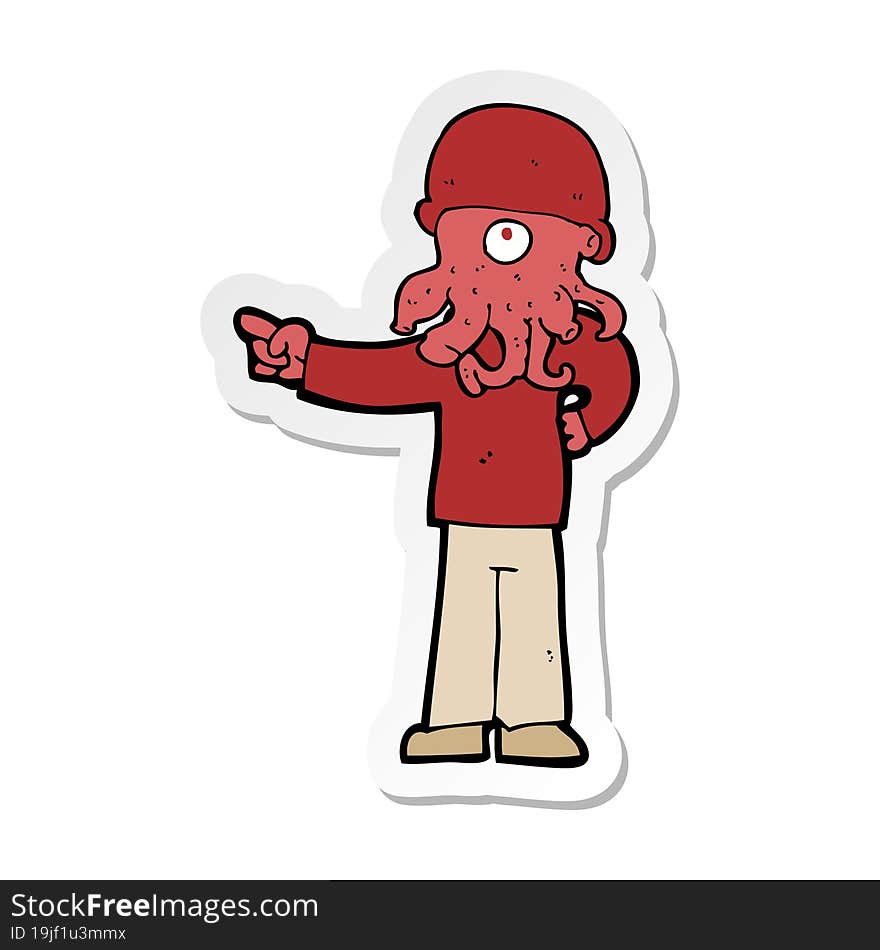 sticker of a cartoon alien monster man