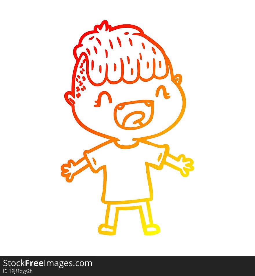 warm gradient line drawing cartoon happy boy laughing