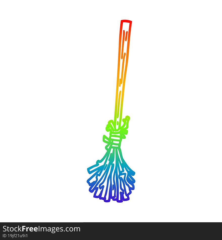 rainbow gradient line drawing of a cartoon magic broom