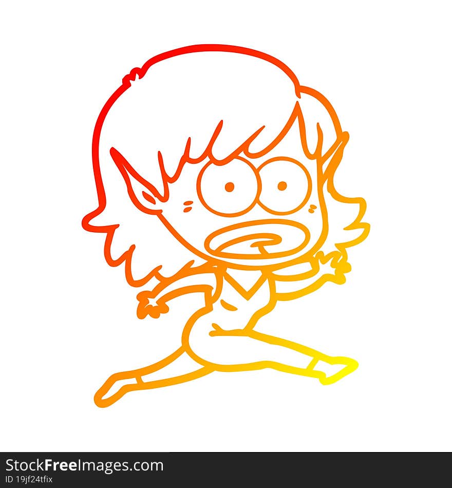 warm gradient line drawing cartoon shocked elf girl