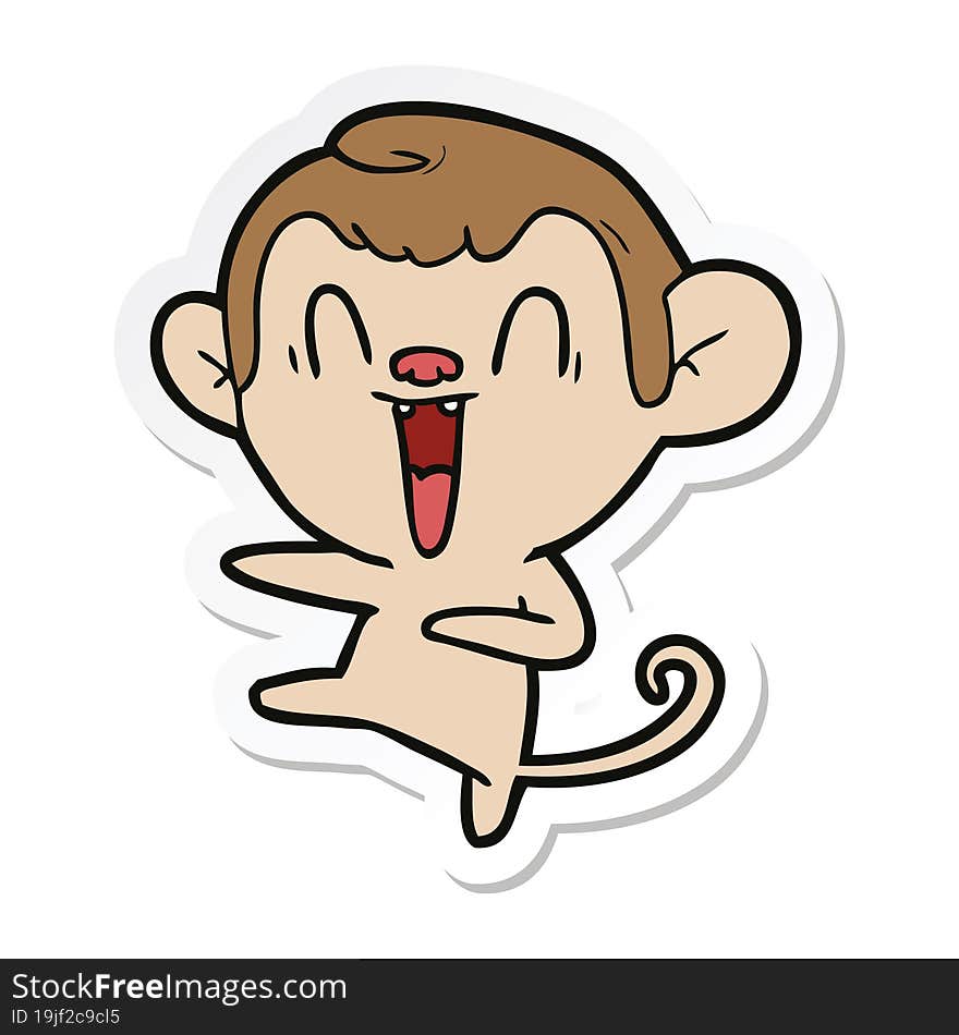 sticker of a cartoon laughing monkey