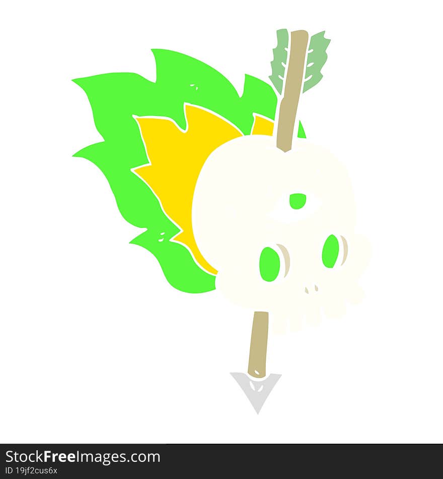 Flat Color Illustration Of A Cartoon Magic Skull With Arrow Through Brain