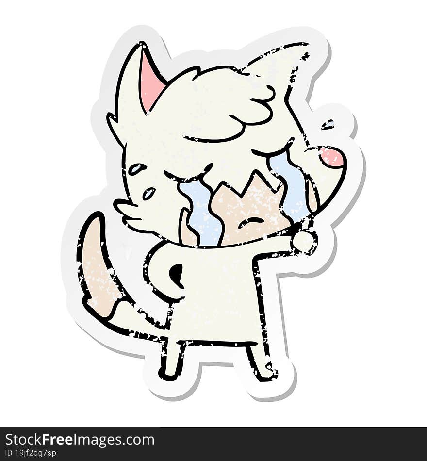 Distressed Sticker Of A Crying Fox Cartoon