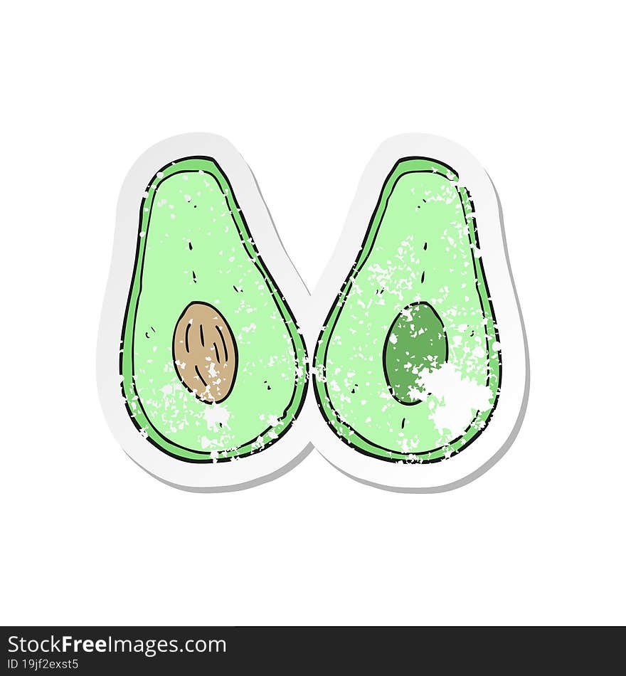 retro distressed sticker of a cartoon avocado