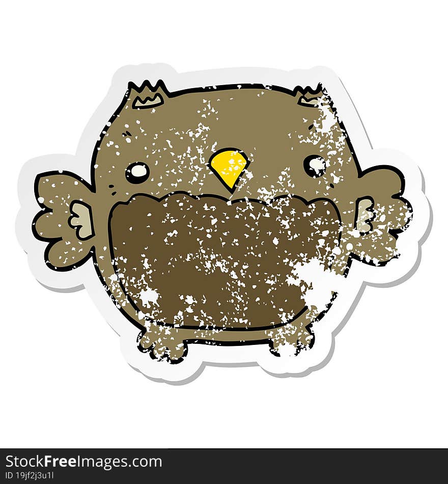 distressed sticker of a cartoon owl