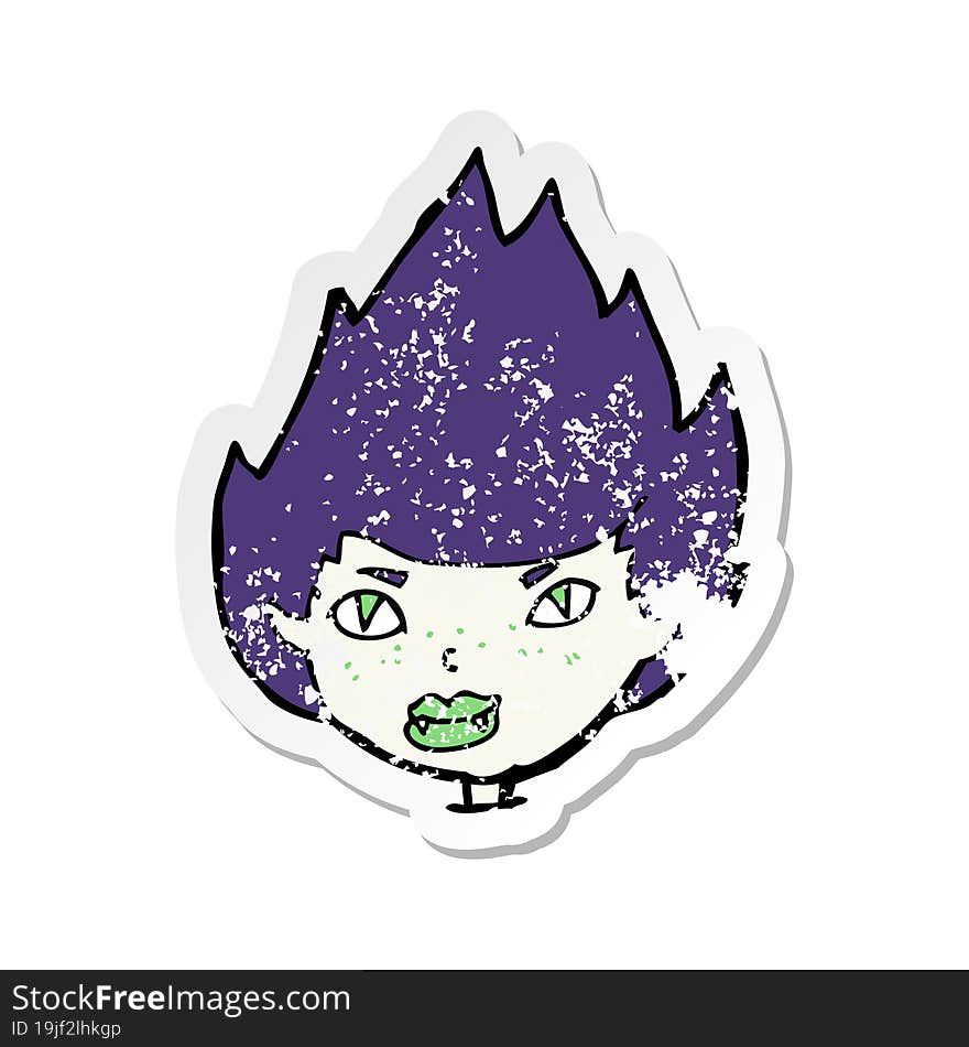 retro distressed sticker of a cartoon vampire head