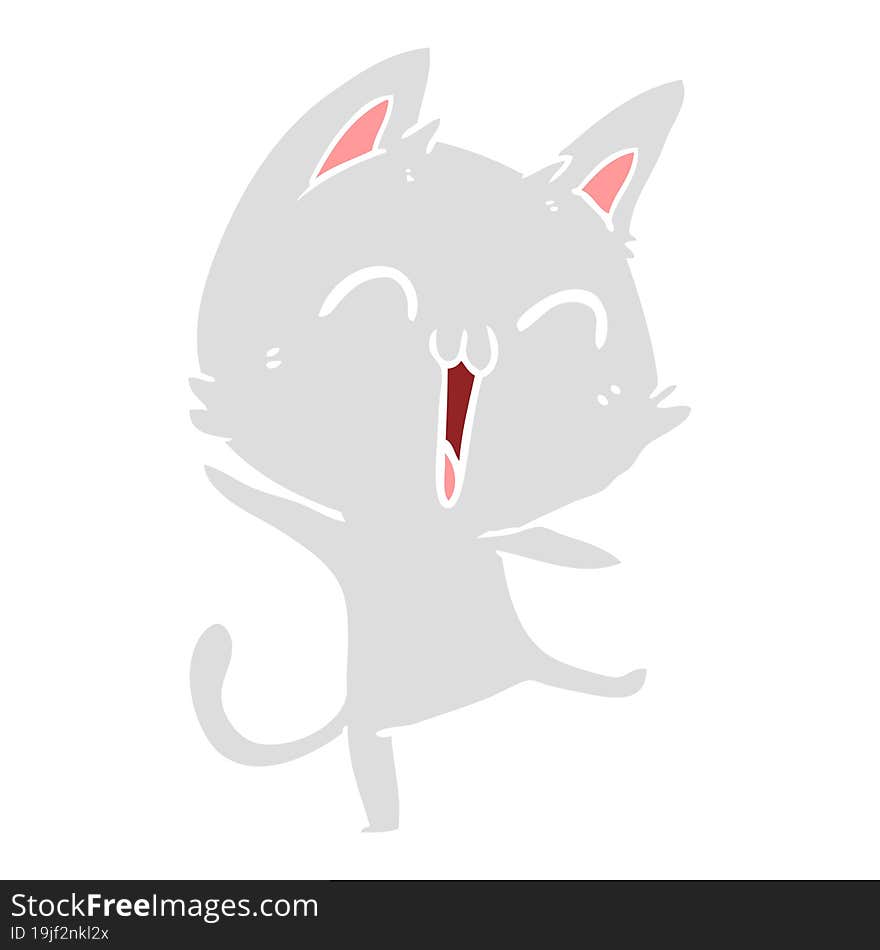 happy flat color style cartoon cat meowing