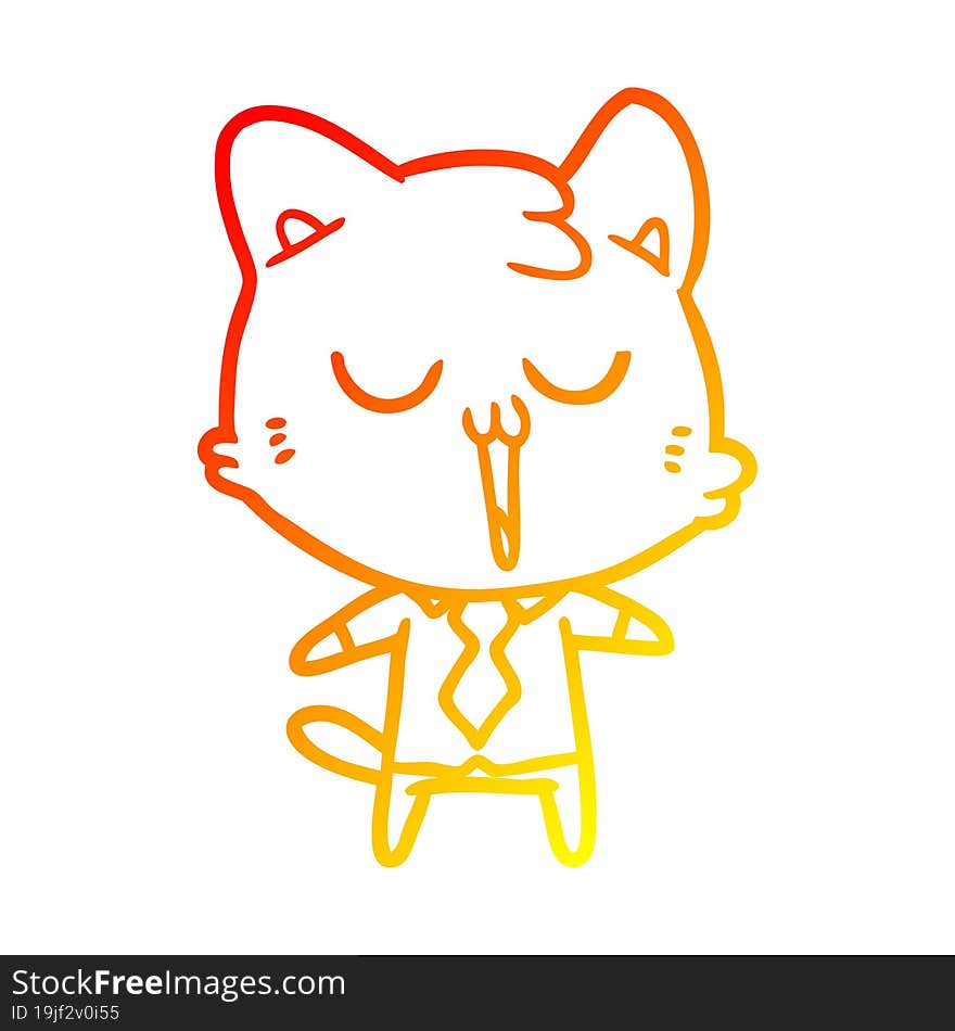 warm gradient line drawing cartoon cat in shirt and tie