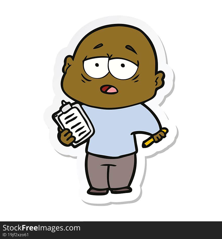 sticker of a cartoon tired bald man