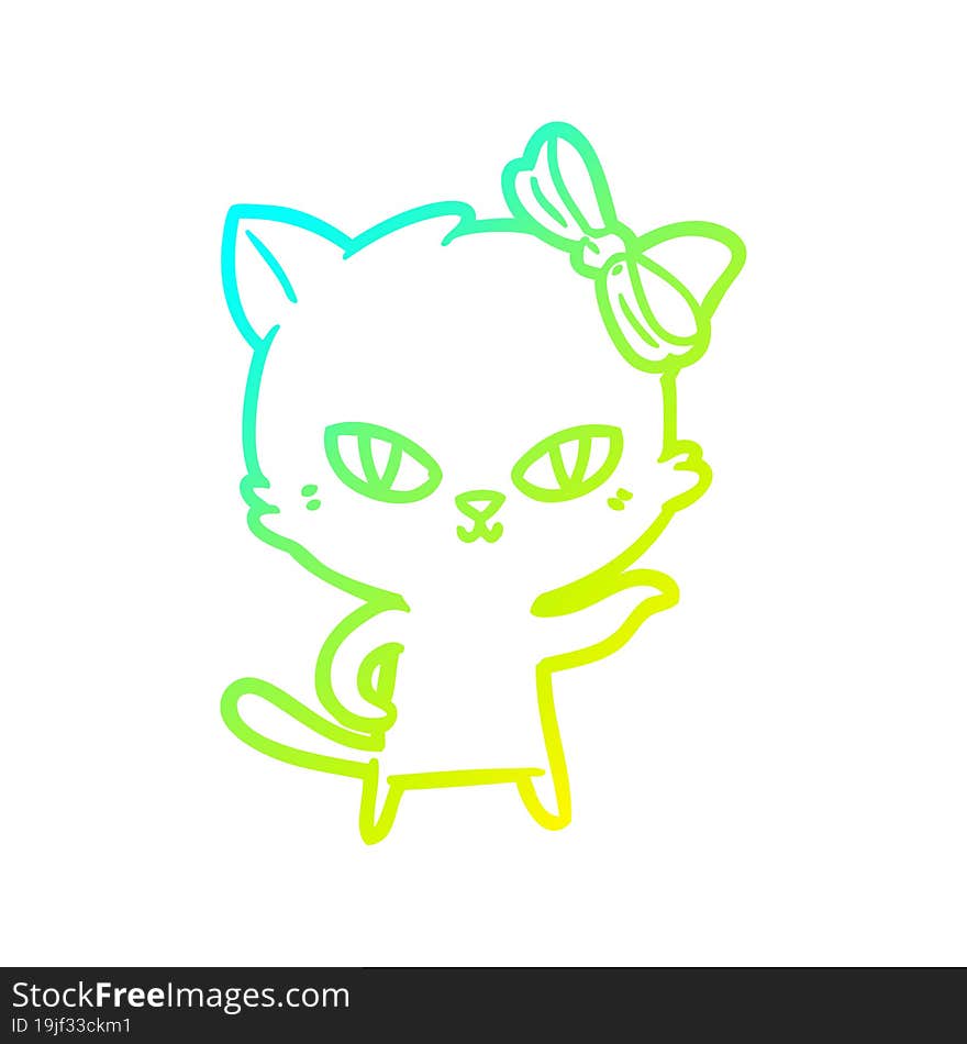 cold gradient line drawing of a cute cartoon cat