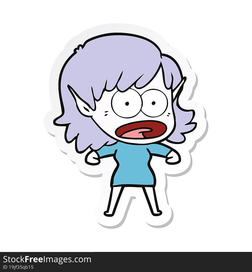 sticker of a cartoon shocked elf girl