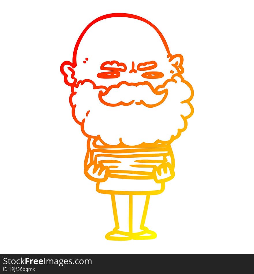 warm gradient line drawing of a cartoon man with beard frowning