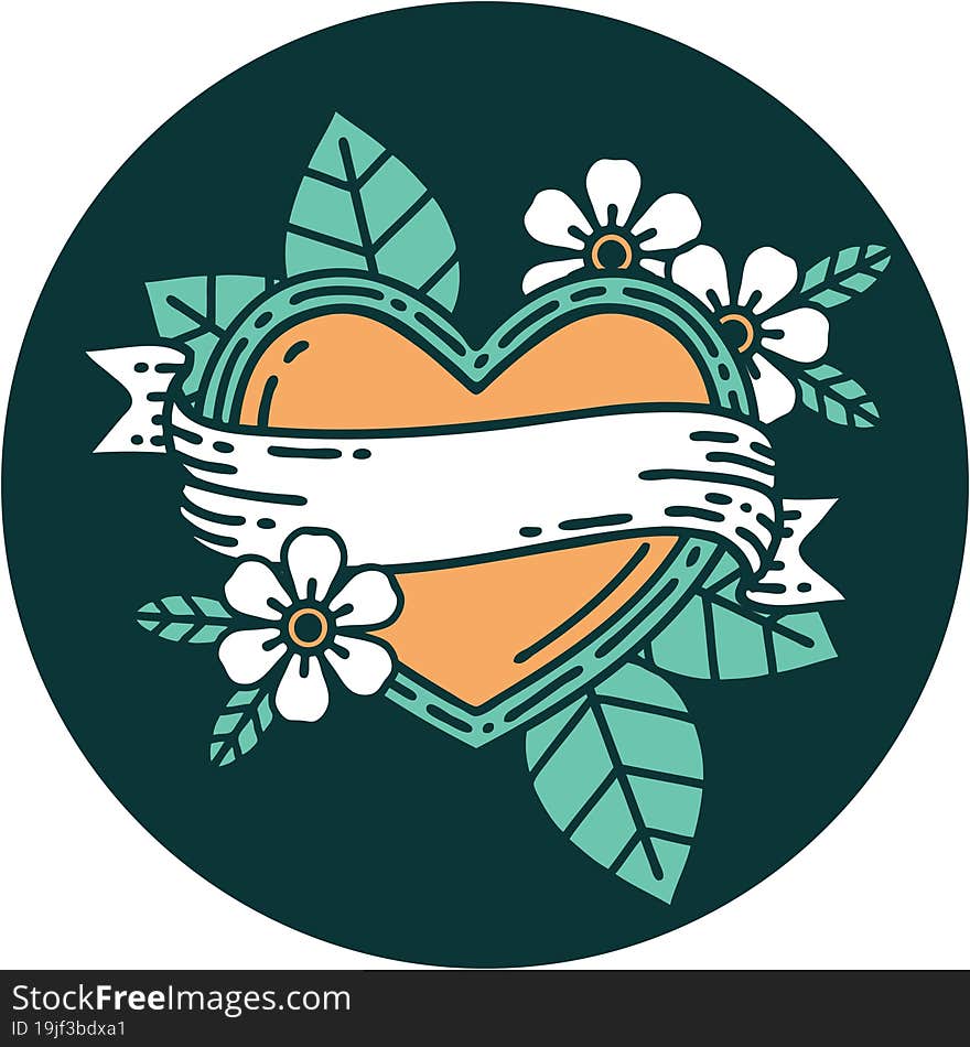 iconic tattoo style image of a heart and banner. iconic tattoo style image of a heart and banner