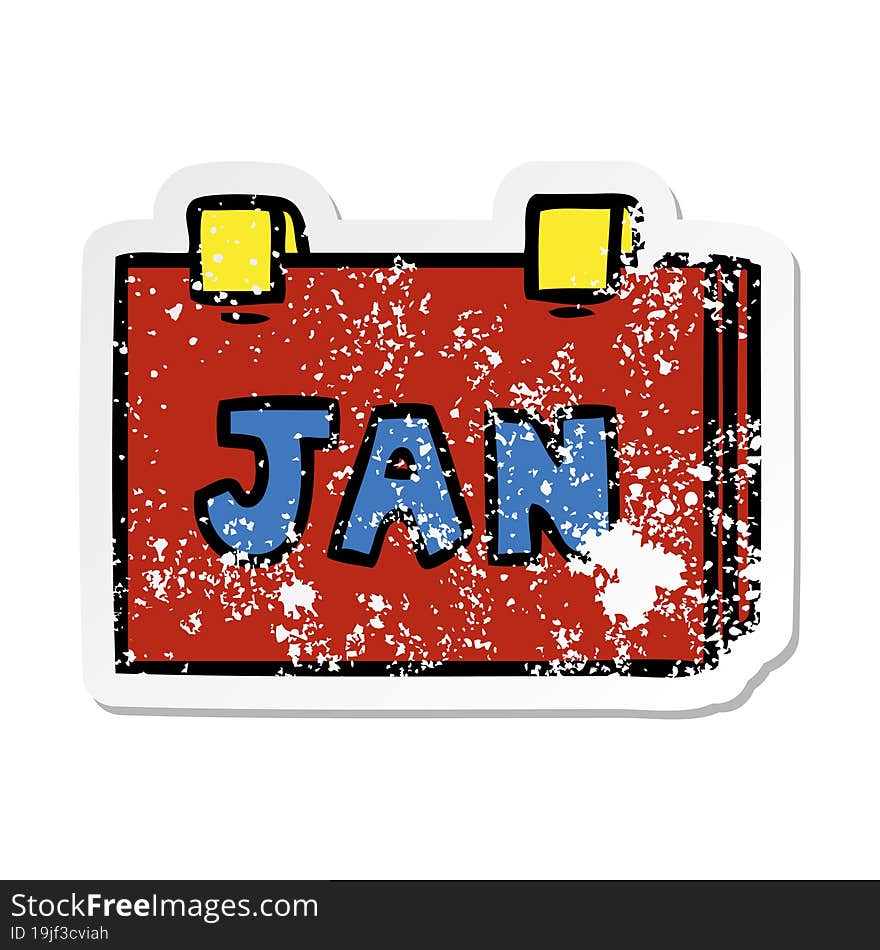 distressed sticker cartoon doodle of a calendar with jan