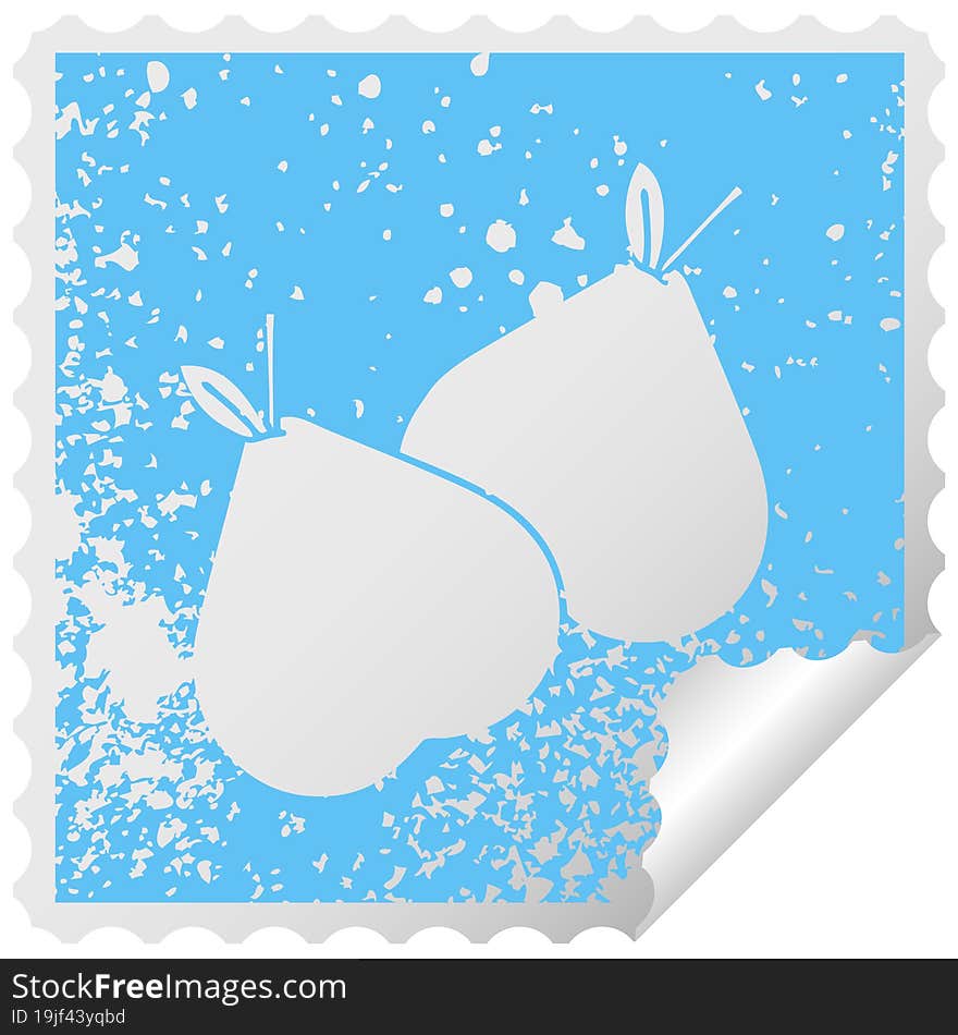 distressed square peeling sticker symbol of a green pear