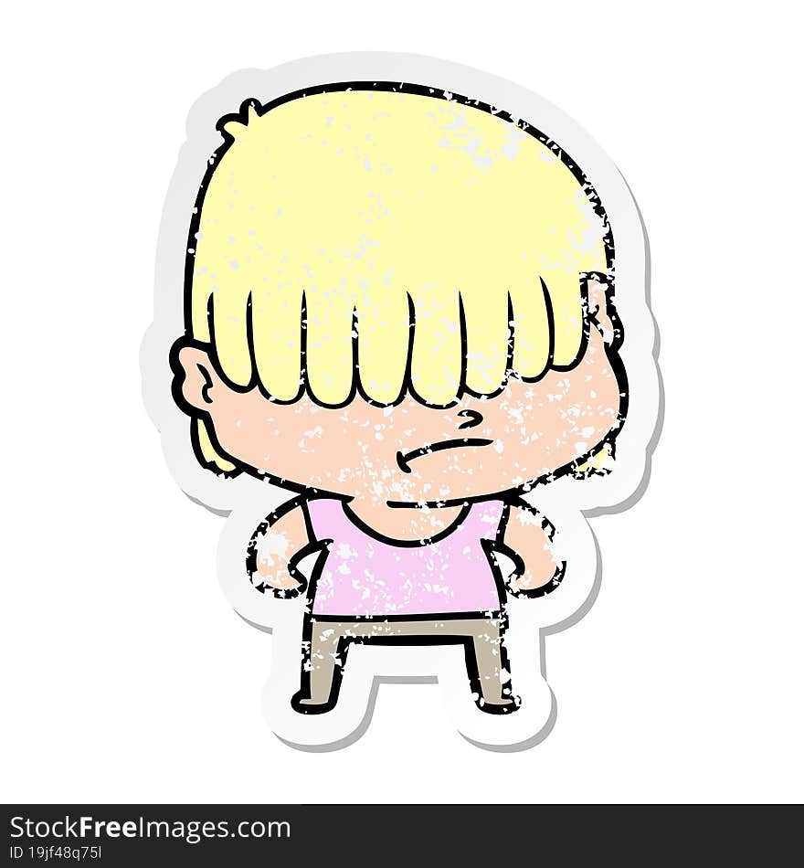 distressed sticker of a cartoon boy with untidy hair