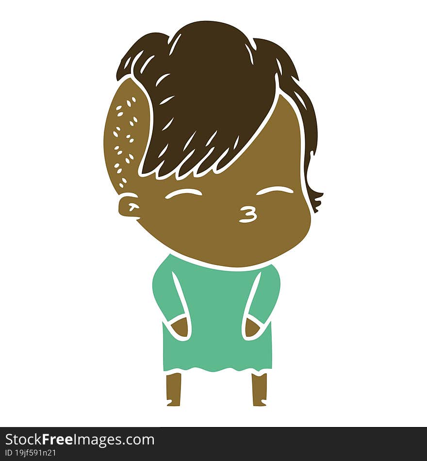 flat color style cartoon squinting girl