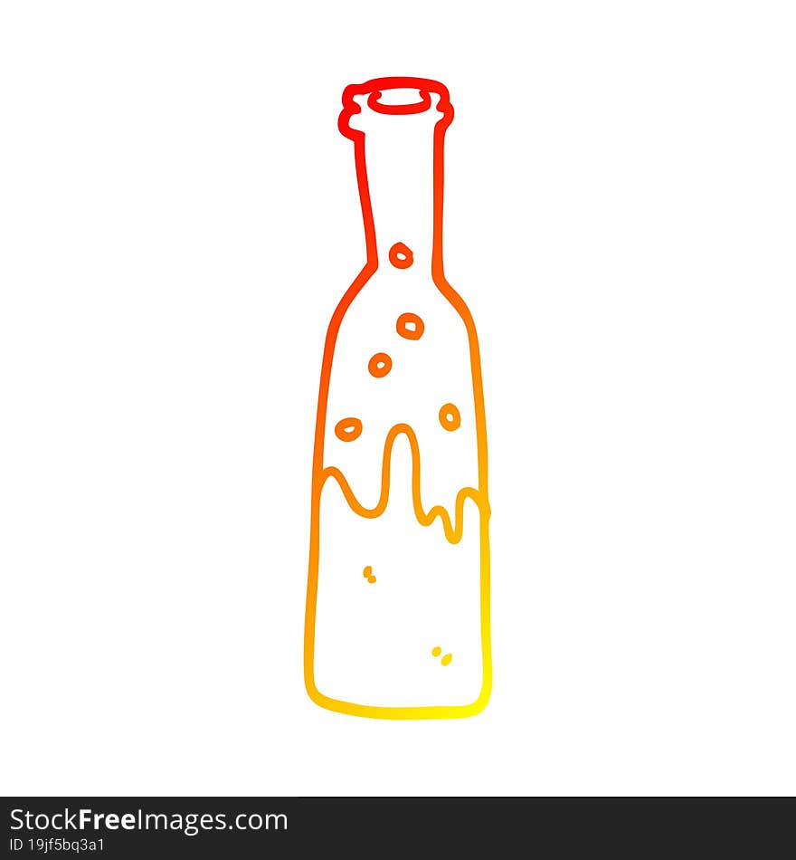 warm gradient line drawing cartoon bottle with sloshing wine