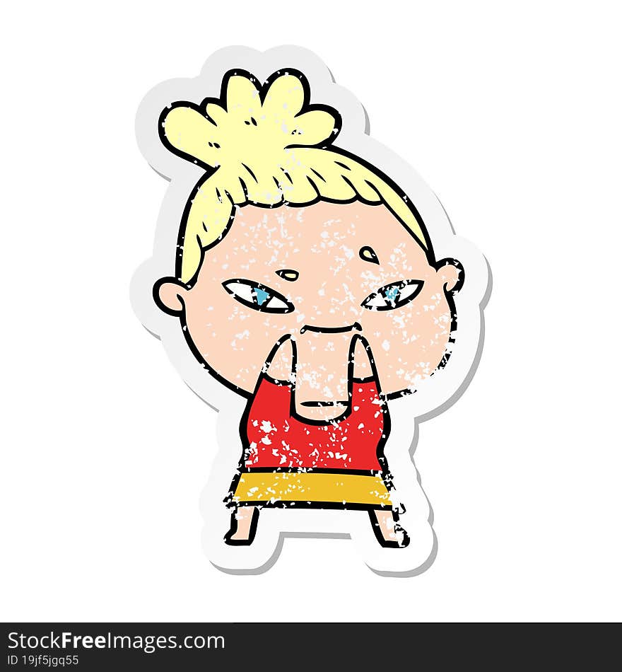 distressed sticker of a cartoon woman