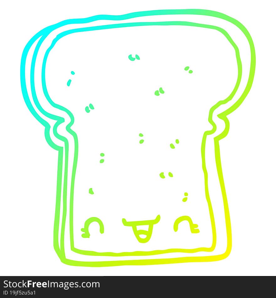 cold gradient line drawing of a cute cartoon slice of bread