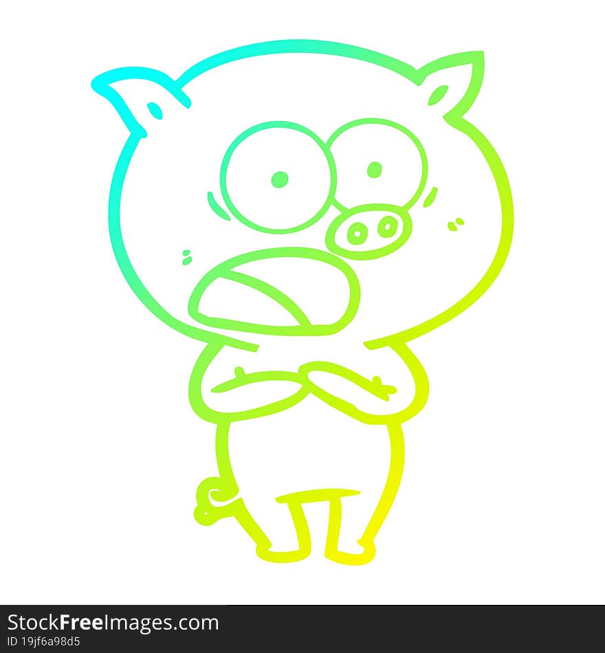 Cold Gradient Line Drawing Cartoon Pig Shouting