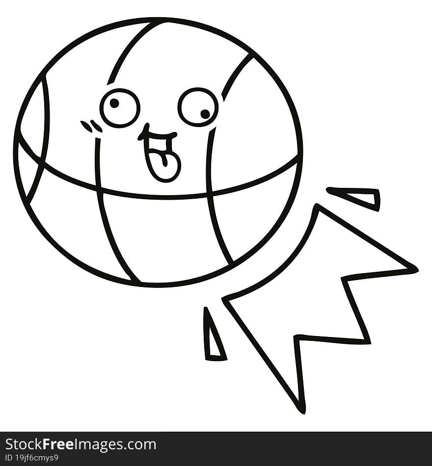 line drawing cartoon of a basketball