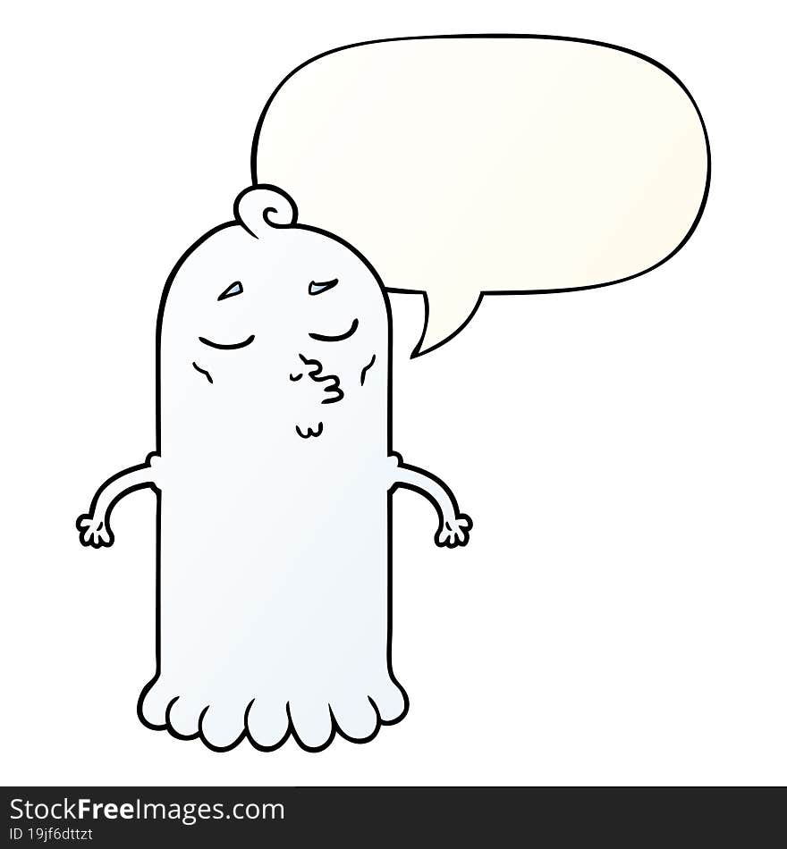 cartoon ghost with speech bubble in smooth gradient style