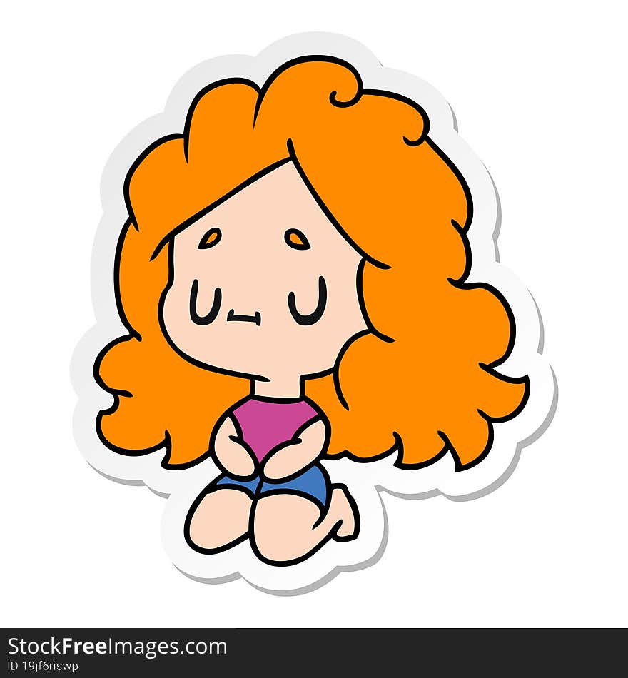 Sticker Cartoon Of A Cute Kawaii Girl