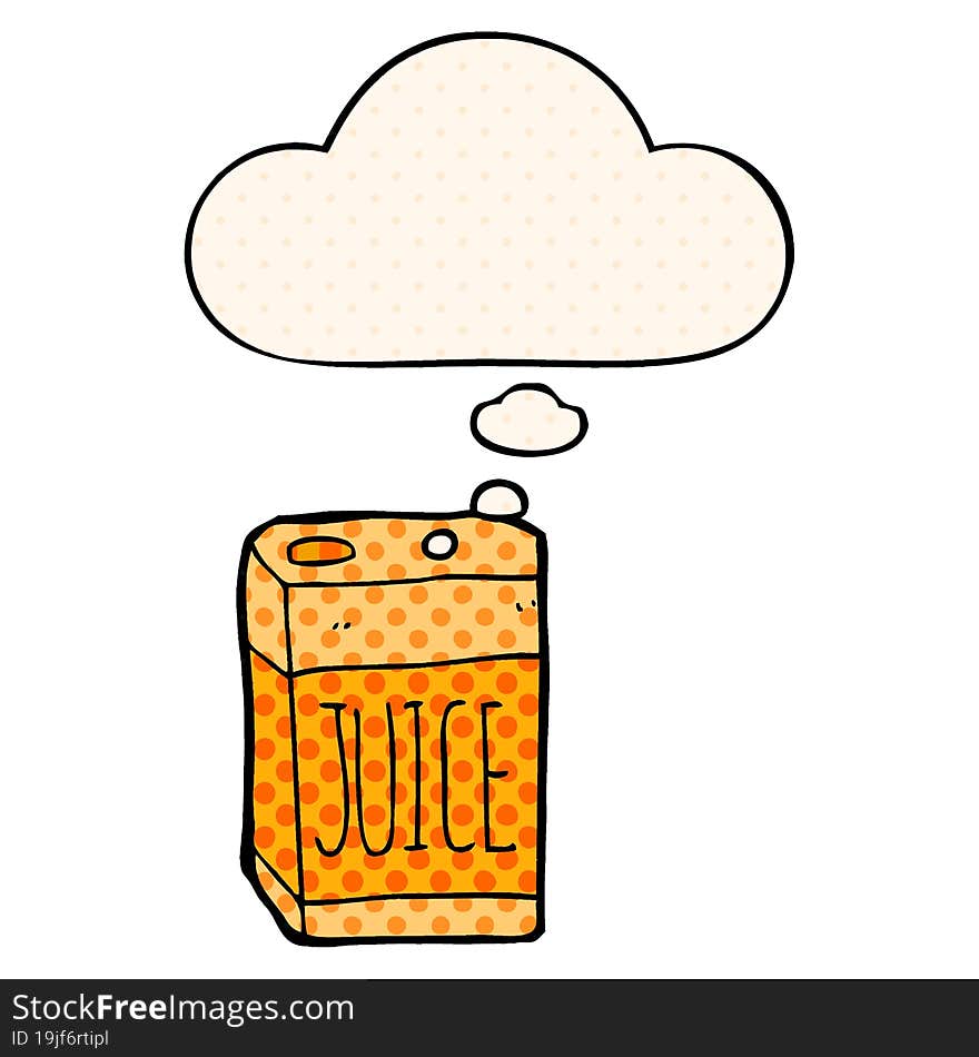 cartoon juice box and thought bubble in comic book style