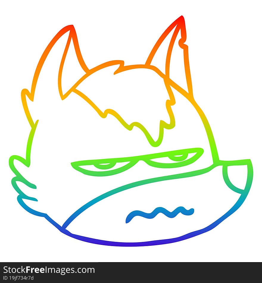 rainbow gradient line drawing cartoon annoyed wolf face