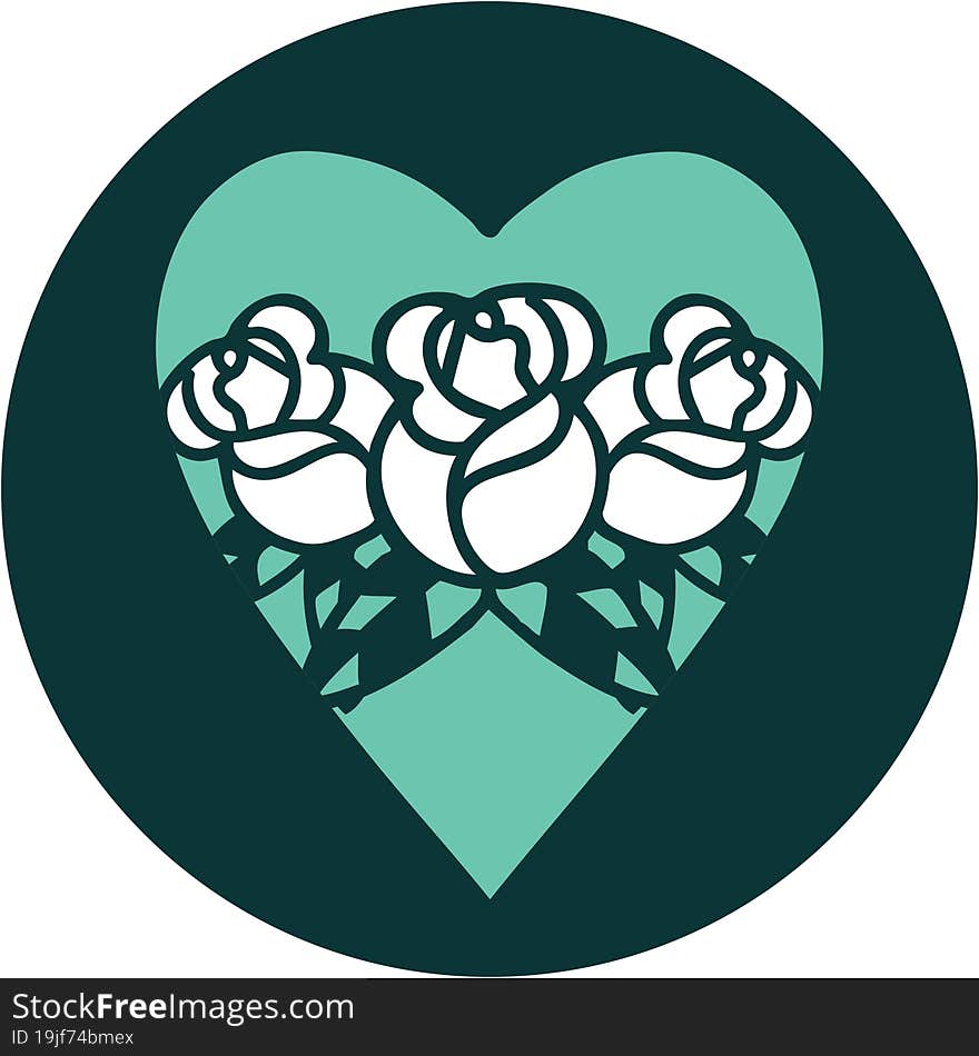 iconic tattoo style image of a heart and flowers. iconic tattoo style image of a heart and flowers