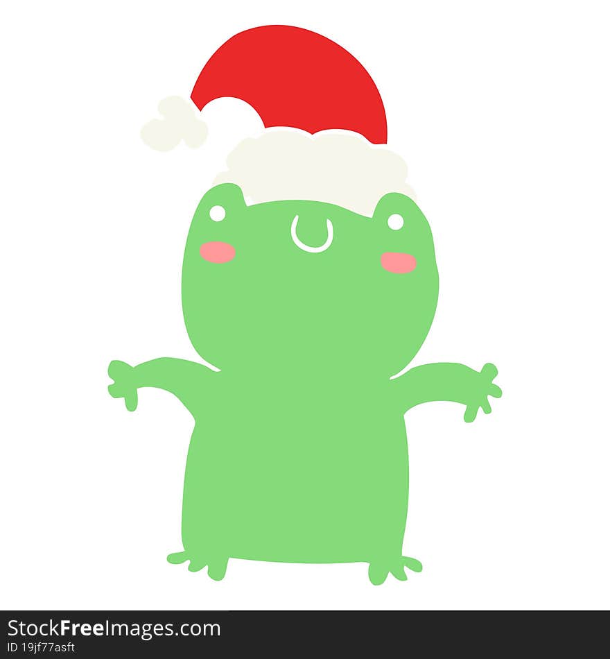 cute flat color style cartoon frog wearing christmas hat