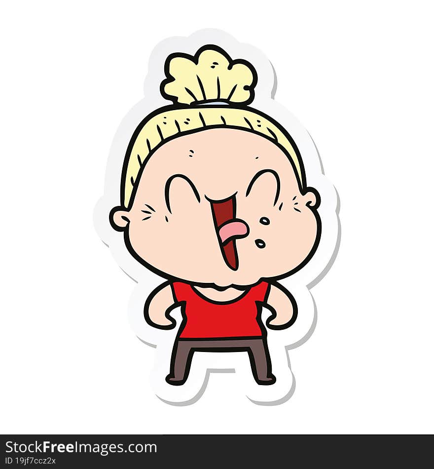 sticker of a cartoon happy old woman