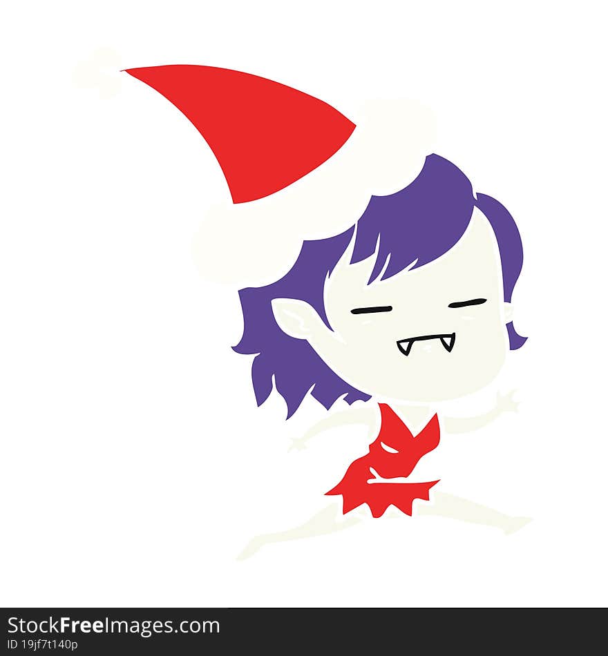 flat color illustration of a undead vampire girl wearing santa hat