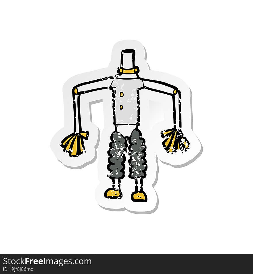 retro distressed sticker of a cartoon robot body